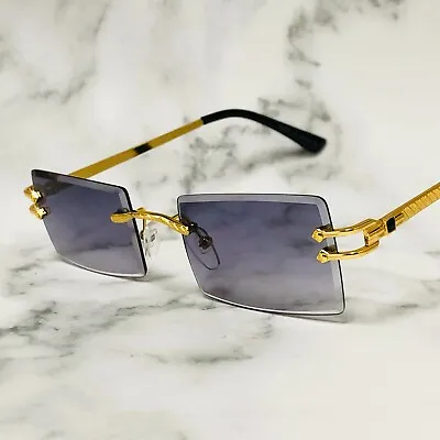 Hip Hop Glasses Clear Lens Gold Frame Rimless Square Shades Migos Quevo Style • $14.99