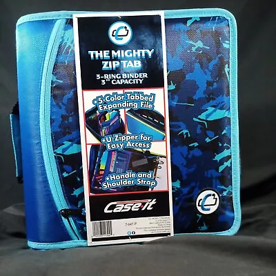 Case-It Mighty Zip Tab 3-inch Zipper Binder Blue Splotches Camo T-641-P • $25