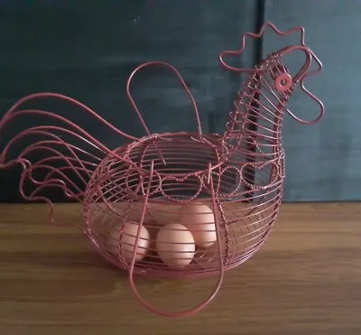 Large Red Wire Chicken Hen Shaped Egg Basket Egg Storage Holder 26cm Tall • £16.99