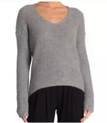HELMUT LANG Sweater Alpaca/Wool Grey Scoop Neck HiLow Chunky Knit Sz LARGE • $25.50