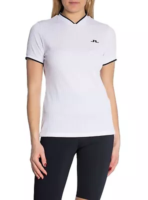 NEW J. Lindeberg Ladies SMALL Parvin Top White Ribbed Short Sleeve Stretch Golf • $39.99