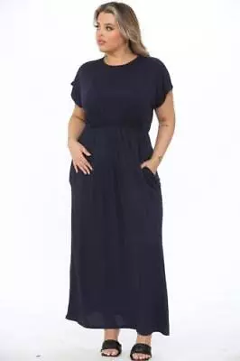 Women's Short Sleeve Loose Plain Maxi Dresses Casual Long Dresses With 2 Pockets • £16.99