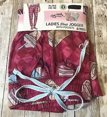 Briefly Stated Womens Pajama Pants Sleep Jogger Coffee Theme Pink Size XL 16-18 • $10.99