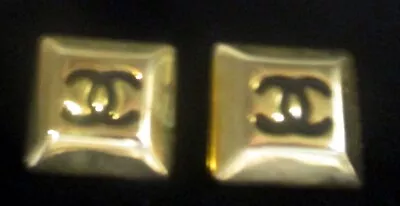 Chanel Gold Tone Square Clip On Earrings CC • $137.03