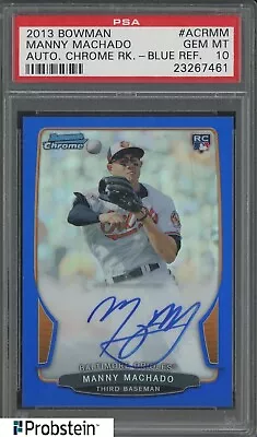 2013 Bowman Chrome Blue Refractor Manny Machado RC Rookie AUTO /250 PSA 10 • $172.50