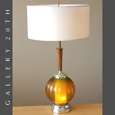 Light Up Base Mid Century Modern Atomic Table Lamp! Amber Glass Vtg 50's 60's • $600