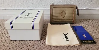 Auth Yves Saint Laurent Ysl Vintage Canvas & Leather Coin/cosmetic Pouch Box Nwt • $160