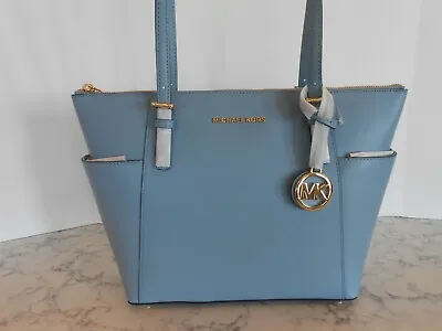 MICHAEL KORS Jet Set EW Top Zip Tote Saffiano Leather CHAMBRAY BLUE New • $188