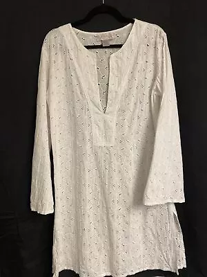 J. Valdi Swim Cover Up Wmns Sz XL White Lace Eyelet V-Neck Long Sleeve - CLEAN! • $17