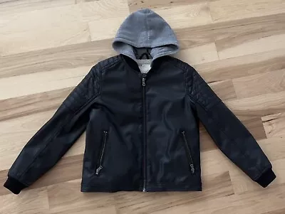 H&M Faux Leather Black Biker Jacket With Faux Wool Lining Boys Youth Size 8-9 • $25