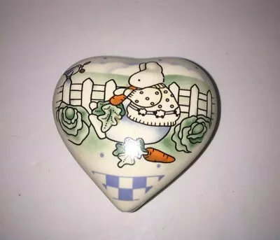 Daisy Kingdom Honey Bunny Rabbit Ceramic Heart Trinket Box- Easter Spring  • $10.99