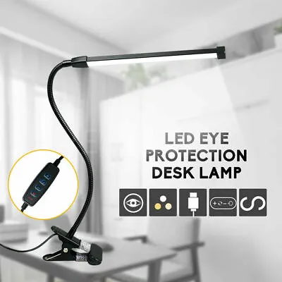 Modern Clip On LED Desk Lamp Eye Care USB Power Dimmable Light Adjustable Clamp • $16.99