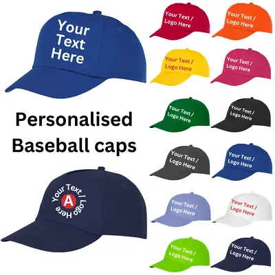 Personalised Baseball Cap Custom Text Logo Printed Hat Unisex Mens Ladies Caps • £5.95