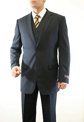Men's Three Piece Vested 2 Button Pinstripe Suit Formal Modern Fit Stripe Suits  • $134.95