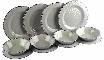 Melamine Plastic 12 Piece Dinner Set - Plates Cups Bowls - Cream • £29.99