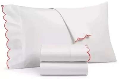 MARTHA STEWART Classic Percale Egyptian Cotton Sheet Set With Pink Edge TWIN • $35