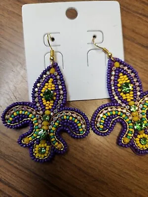 Mardi Gras Jeweled Fleur-de-lis Earrings Mardi Gras Fashion Jewelry Mardi Gras • $11.95