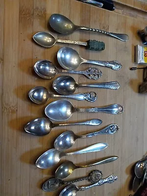 Lot Of 13 Antique Vintage Demitarsse Spoons Silver Plate Floral More Condiment • $34.99