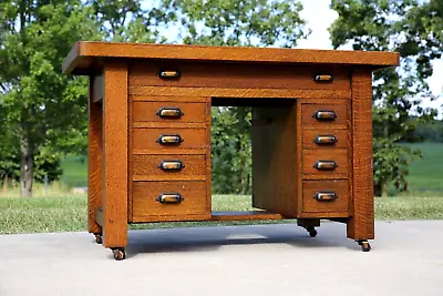 Antique Oak Library Desk Japanned Copper Flash Drawer Pull Handle Counter Island • $1575