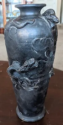 Antique Japanese Meiji Period Bronze Vase Encircling Figural Dragons 12  Signed  • $85