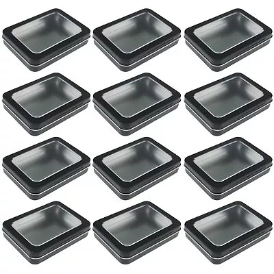 12 Pack Empty Rectangular Metal Storage Organizer Tins With Clear Window Hing... • $34.81