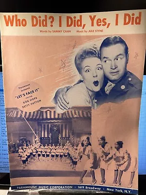 **1943 9x12 BOB HOPE Movie Sheet Music ‘LET’S FACE IT ’** • $8