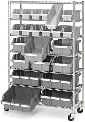 Plastic Bin Rack 7 Shelf Commercial Storage Cart Organizer Mobile Large Metal  • $299.99