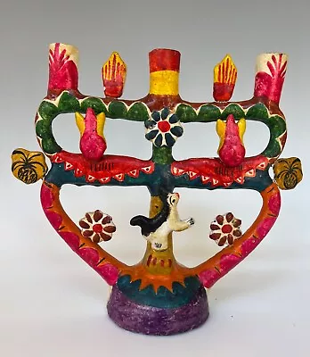 Vintage Mexican Ceramic Flores Tree Of Life Arbol De La Vida W/bunny 10 1/4  T • $350