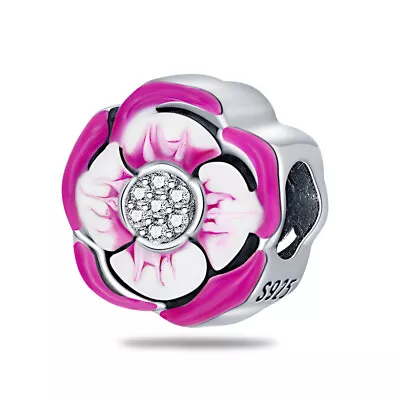 Pink Flower Charm Sterling Silver 925 Daisy Peony Cherry Blossom Rose Bead  • £14.99