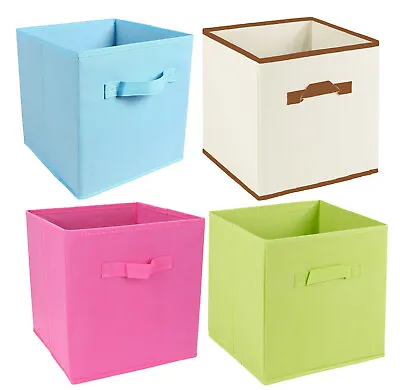 2 X FOLDABLE SQUARE STORAGE COLAPSIBLE FOLDING BOX CLOTHES ORGANIZER FABRIC CUBE • £9.95