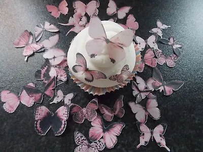 45 Precut Edible Pink Mix Butterflies For Cakes And Cupcake Toppers • £4