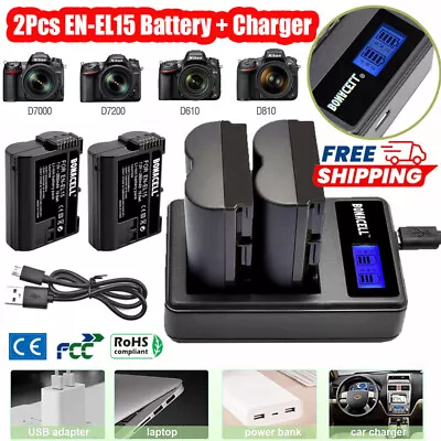 2Pc Battery & Charger For Nikon EN-EL15 D850 D7500 D750 D810 D7200 D7000 D7100 • $19.99