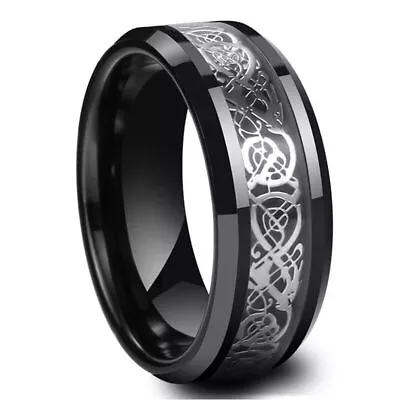 Men Women Gold Plated Blue Black Red Stainless Steel Celtic Dragon Band Ring 8mm • $7.90