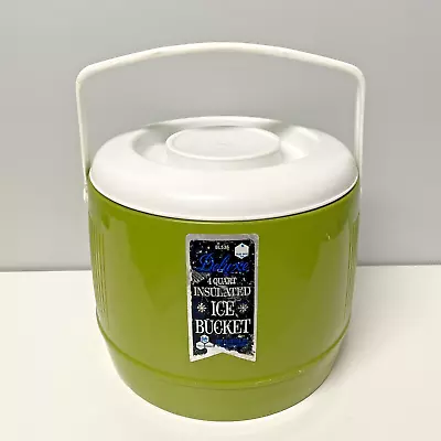 Vtg Deluxe 4 Quart Insulated Ice Bucket Bee Plastics USA BL536 W/ Handle - Green • $15.99