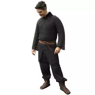 31  Black Alaric Chainmail Hauberk Shirt Butted 9mm Ring Mail Armor Reenactment • £104.42