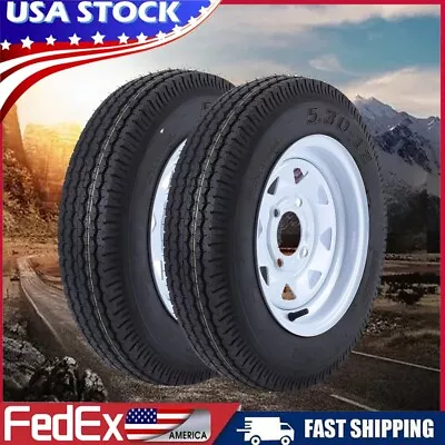 2 Pack 5.30-12 4 Lug 4'' Trailer Tires On Rims 5.30 X 12 530-12 Load Range C 6PR • $115.99