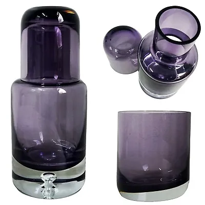 Vintage Krosno Poland Amythest Purple Carafe Decanter Heavy Glass Tumbler 1990s • £45