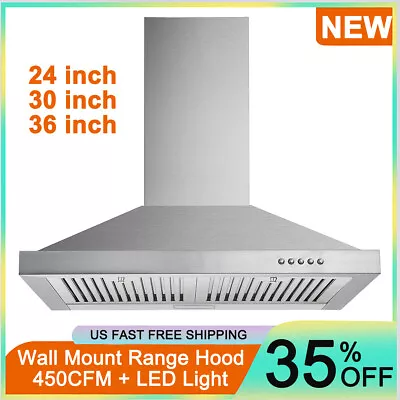 24/30/36in Wall Mount Range Hood 450CFM Kitchen Vent Stainless Steel 3-Speed New • $118.99