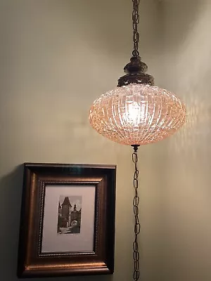 Vintage Stunning Hollywood Regency Swag Lamp Cut Glass MCM Amber Pendant Light • $230