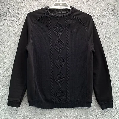 Zara Sweater Mens Large Black Cable Knit Mixed Media Fleece Capsule Minimalist • $21.99