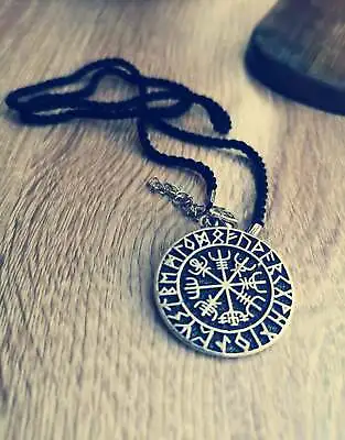 Norse Symbol Viking Vegvisir Viking Compass Rune Circle Amulet Pendant Necklace • $12.43