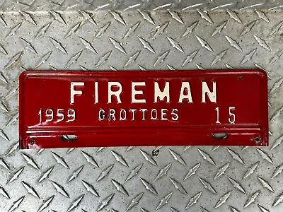 $395 • Buy 1959 Grottoes Virginia Va Fire Department License Plate Town Tag Topper Badge