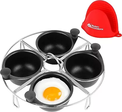 Modern Innovations Stainless Steel 4 Egg Poacher Rack With Silicone Mitt • $34.95