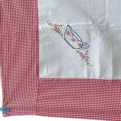 Farmhouse Tablecloth Red White Gingham Checked Dishes 43X46 Inch Kitschy Vtg 50s • $17.42
