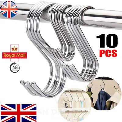 10x S Hooks Stainless Steel Kitchen Meat Pan Utensil Clothes Hanger Hanging UK • £3.49