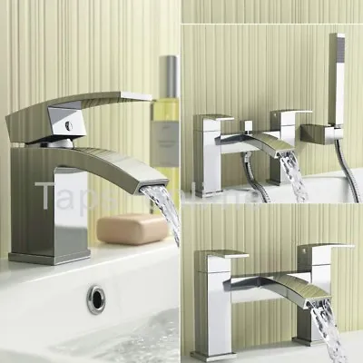 Modern Chrome Bathroom Sink Twin Taps Bath Filler Shower Mixer Basin Mini Mixer • £26.99