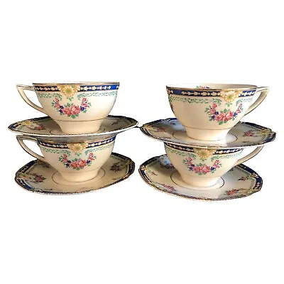 4 John Maddock And Sons England Teacups And Saucers Embossed Floral • $45