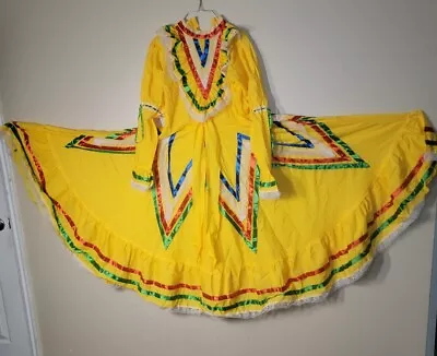 Mexican Folk Dress  Dance Dress Women's Sz 14 New Yellow  Beautiful  • $49.99