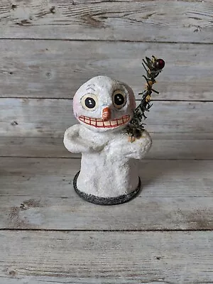 VIntage Folk Art Poliwoggs SNOWMAN With Tree Branch Figurine • $34