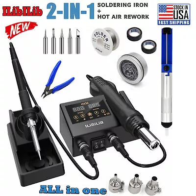 ILibILib 600W Hot Air Rework Soldering Station Digital Solder Iron Kit 2in1 Gun • $46.99